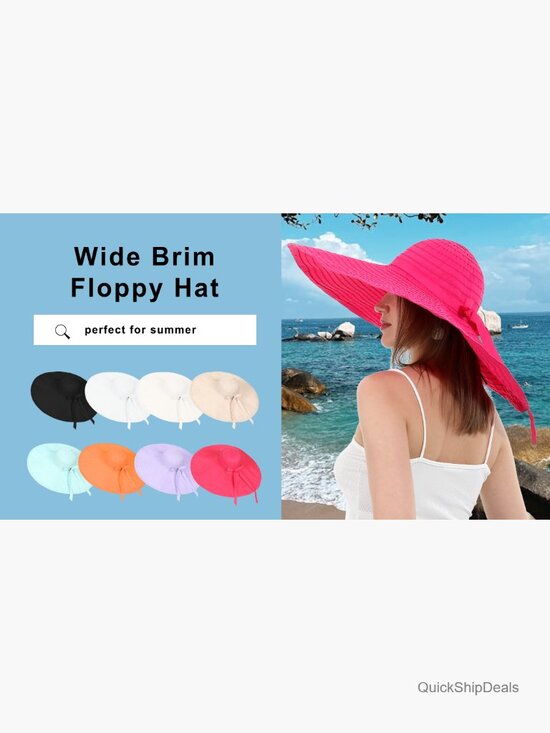 Women Wide Brim Sun Hat UPF 50+ Extra Large Floppy Cap Foldable Beach Hat main image 6